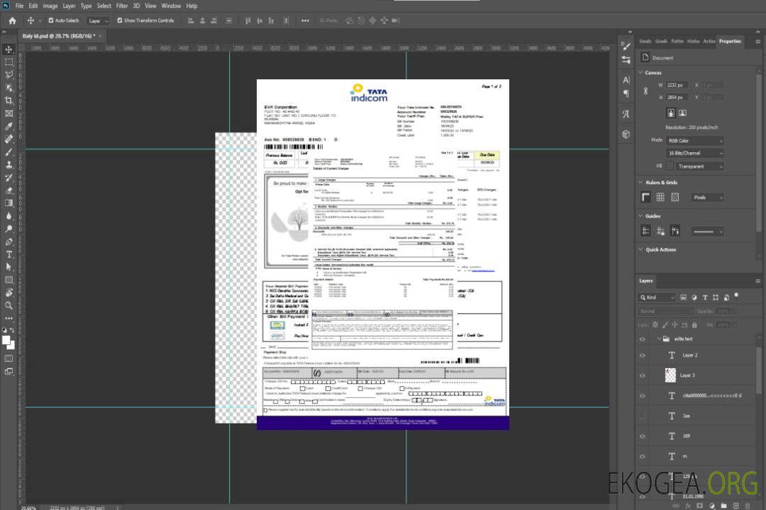 Facture commerciale de service public mobile Tata Indicom, page 2, SCR template